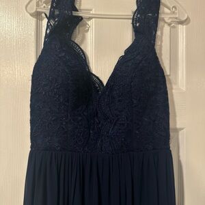 Azazie Navy Lace Prom Dress